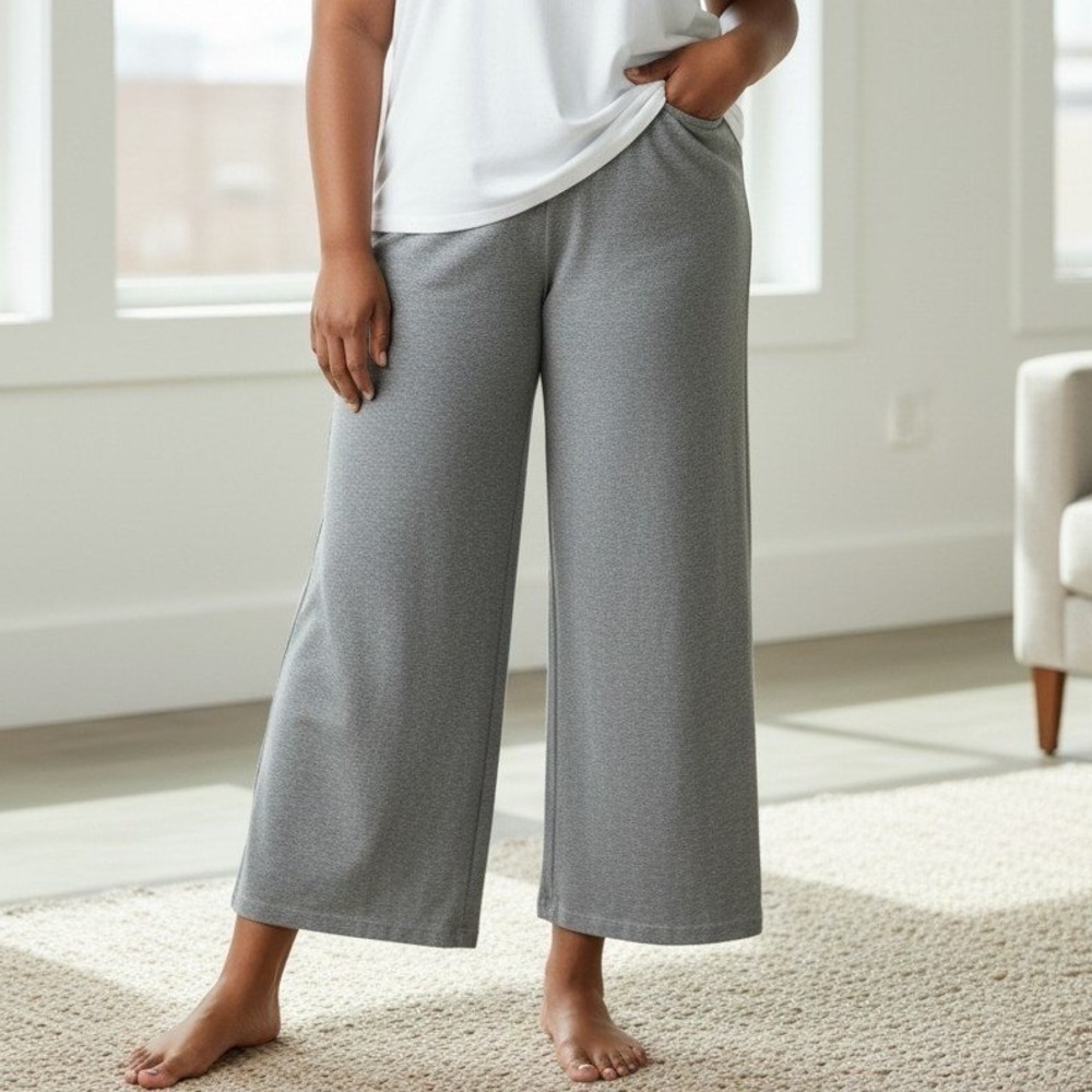 Additions by Chicos Gray Wide Leg Crop Knit Pants Womens Size 3 XL XXL